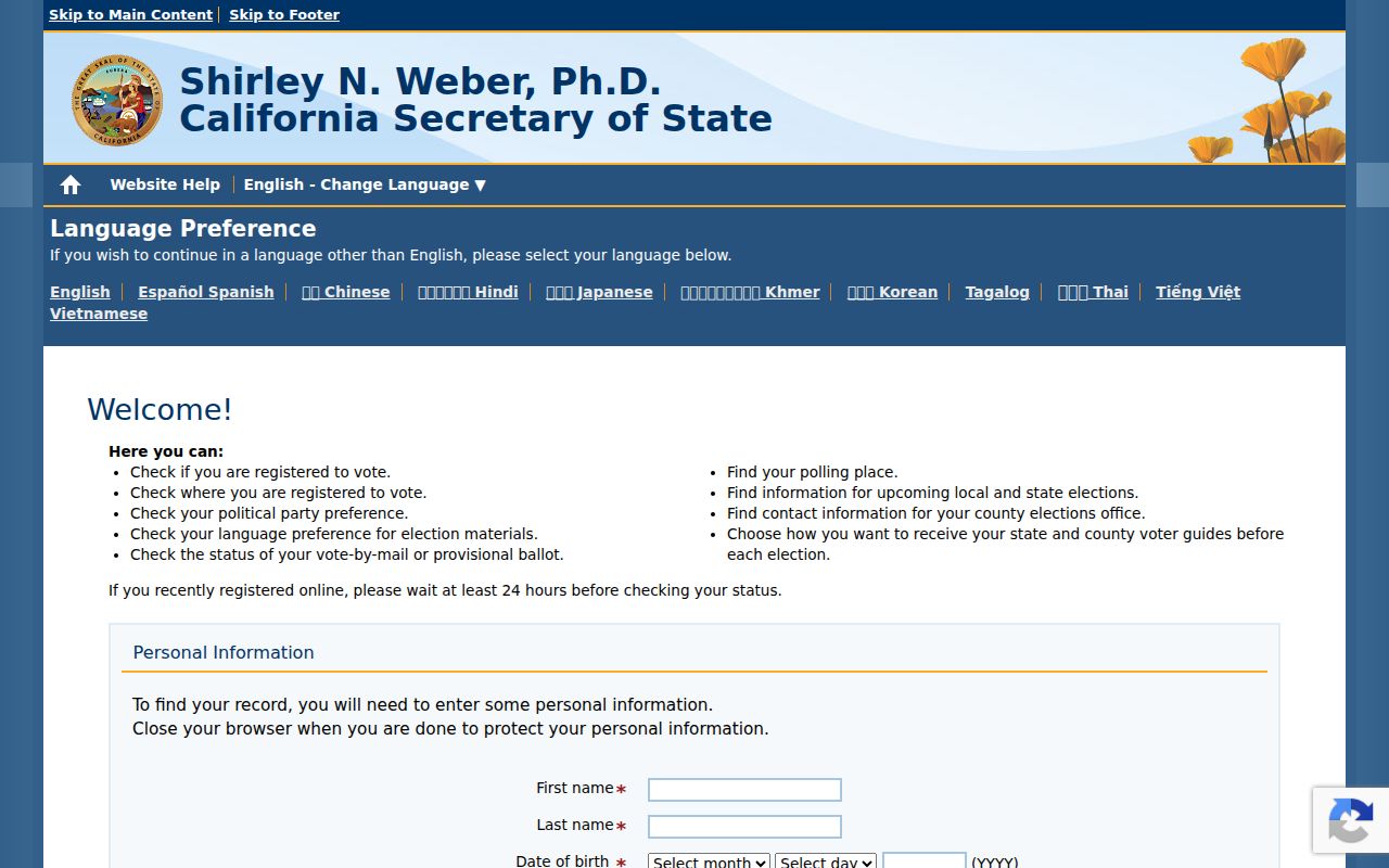 Rocklin residents directory California voter status form