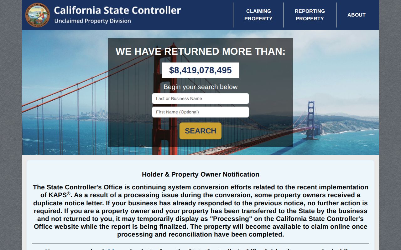 Rocklin resident lookup using California unclaimed property search