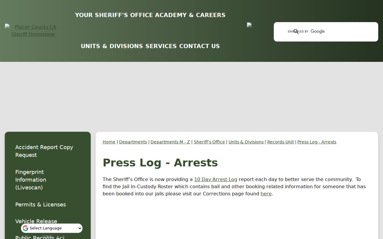 Rocklin resident lookup using Placer County inmate information