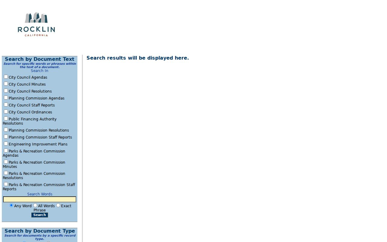 Rocklin street directory view of the city SIRE document search